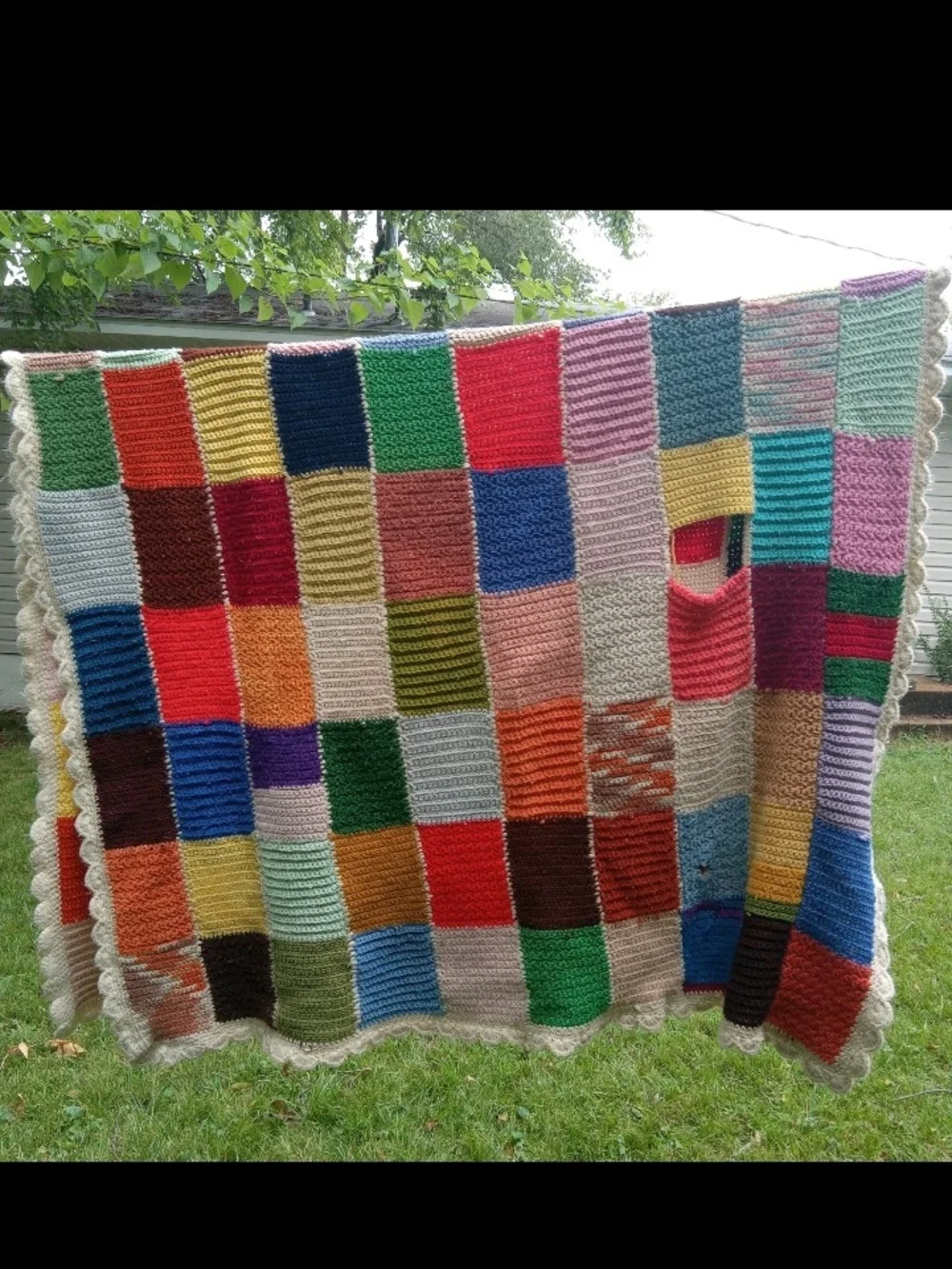 Vtg Handmade Multicolor Patchwork Crochet Blanket - Home Bedding